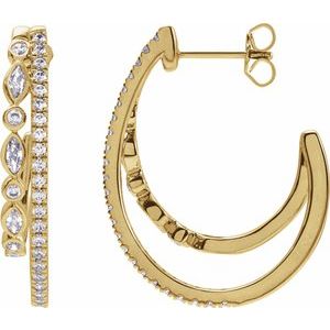 14K Yellow Gold Pair Marquise Shape 3.8 X 1.9Mm I1, Gh 1 1/5 Ctw Natural Diamond Hoop Earrings, Length: 30.5 Mm, Thickness: 5.5 Mm