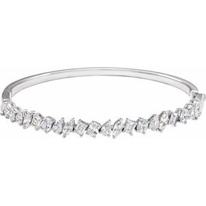 14K White Gold Marquise 5.5 X 2.8Mm G-H Si 4 1/5 Ctw Lab-Grown Diamond Bangle Bracelet, Length: 7 In