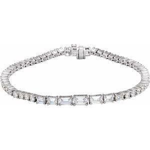 14K White Gold Emerald 5.5 X 3.5Mm G-H Si 4 5/8 Ctw Lab-Grown Diamond Line Bracelet, Length: 7 In