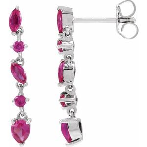 14K White Gold Pear 4 X 3 Mm Lab-Grown Ruby Drop Earrings