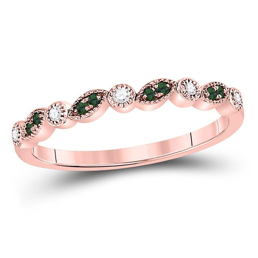 10K Rose Gold Womens Round Emerald Diamond Stackable Band Ring 1/10 Cttw, Womens Size: 5-10