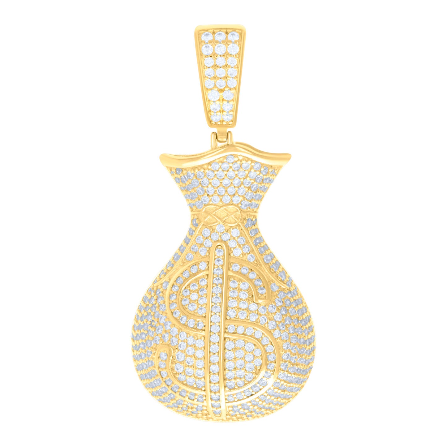 Sterling Silver Mens Cubic-Zirconia Money Bag Currency Charm Pendant