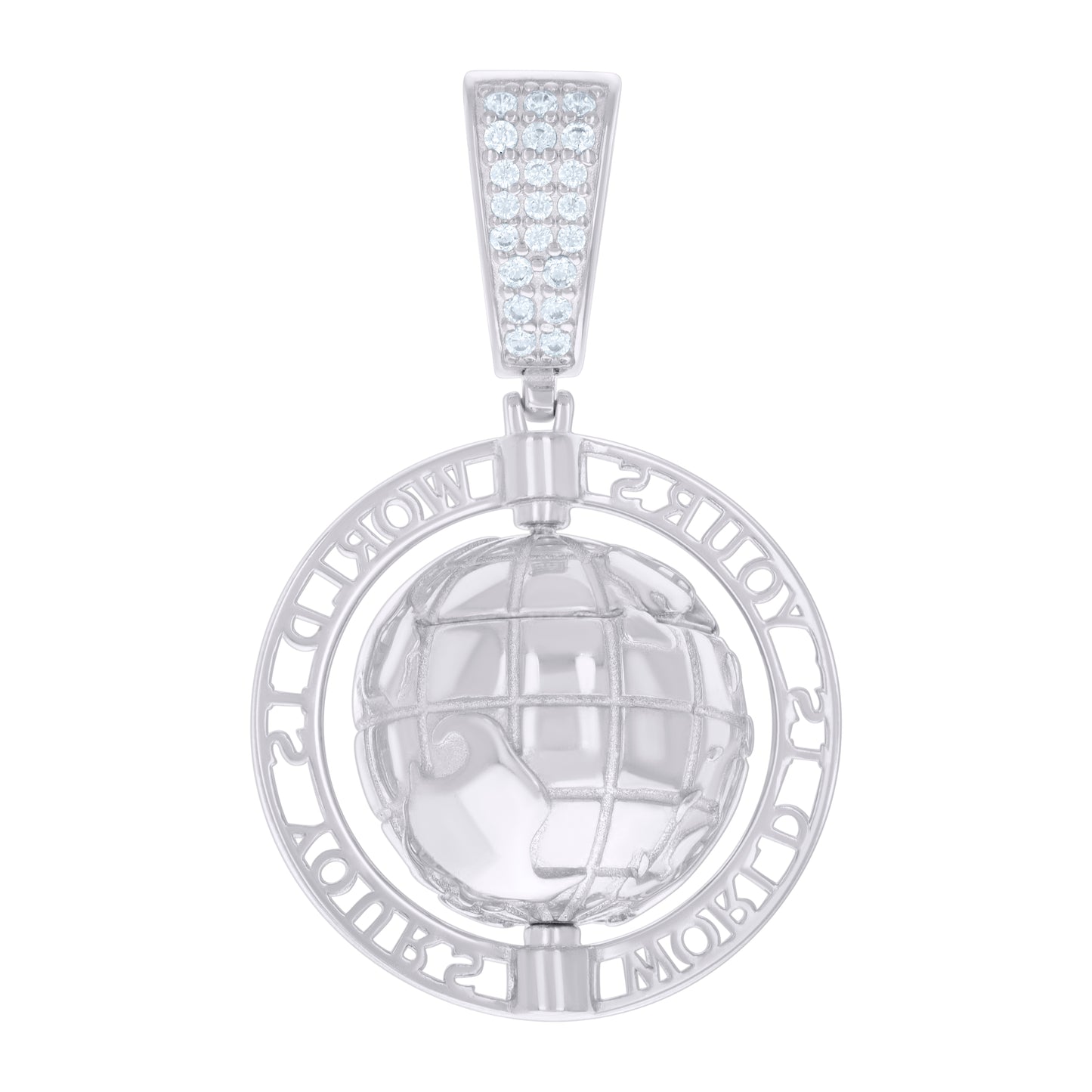Sterling Silver Mens Cubic-Zirconia World Is Yours World Map Pendant