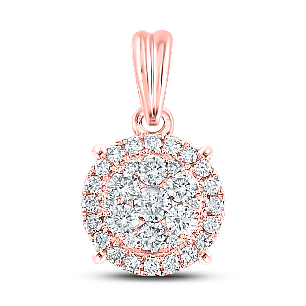 14K Rose Gold Womens Round Diamond Halo Cluster Pendant 1/2 Cttw
