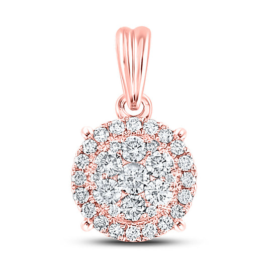 14K Rose Gold Womens Round Diamond Halo Cluster Pendant 1/2 Cttw