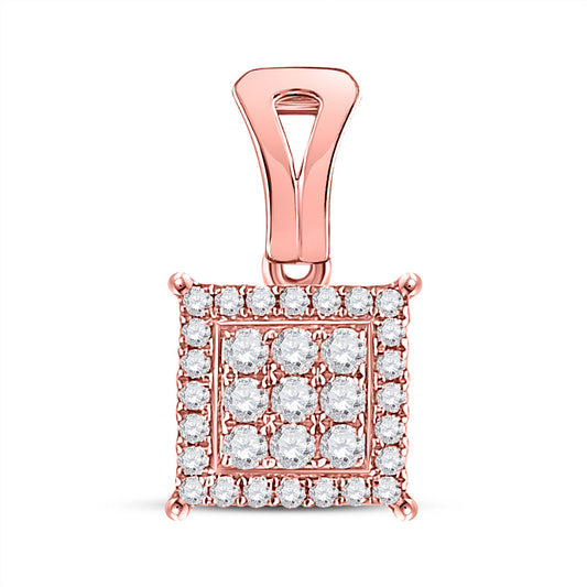 14K Rose Gold Womens Round Diamond Square Cluster Pendant 1/4 Cttw