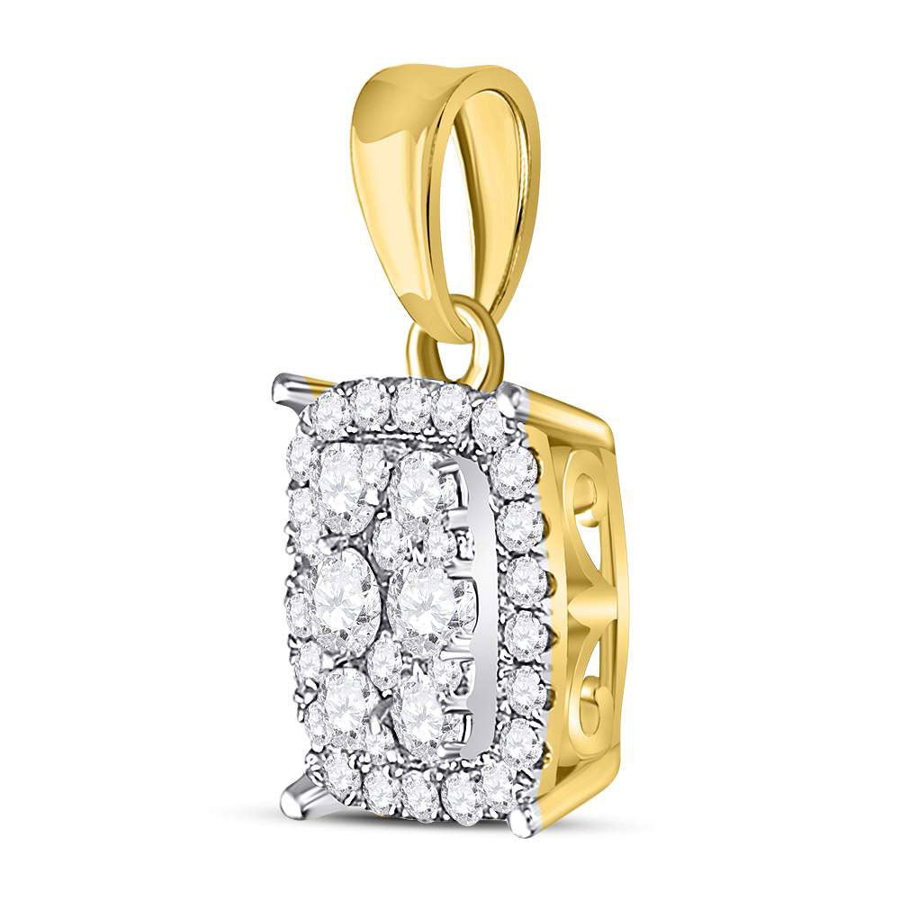 14K Yellow Gold Womens Round Diamond Rectangle Cluster Pendant 1/4 Cttw