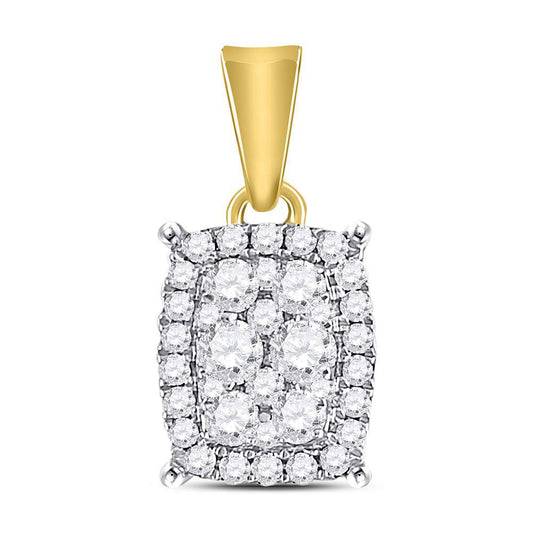 14K Yellow Gold Womens Round Diamond Rectangle Cluster Pendant 1/4 Cttw