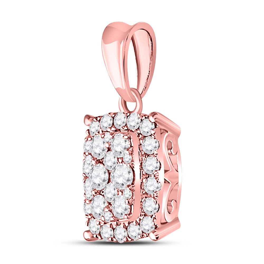 14K Rose Gold Womens Round Diamond Rectangular Cluster Pendant 1/2 Cttw
