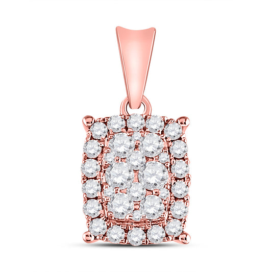 14K Rose Gold Womens Round Diamond Rectangular Cluster Pendant 1/2 Cttw