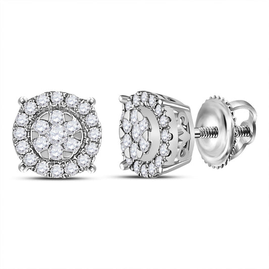 14K White Gold Womens Round Diamond Circle Halo Cluster Earrings 1/4 Cttw