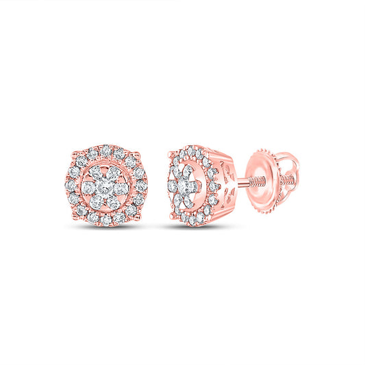 14K Rose Or Yellow Gold Womens Round Diamond Halo Cluster Earrings