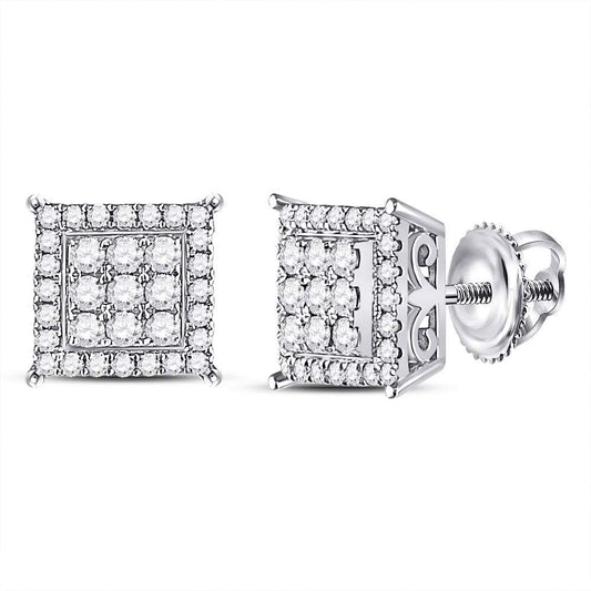 14K White Gold Womens Round Diamond Square Cluster Earrings 1/2 Cttw
