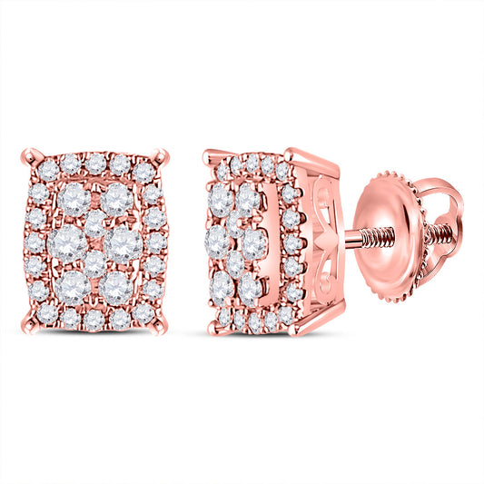 14K Rose Gold Womens Round Diamond Rectangular Cluster Earrings 1/4 Cttw