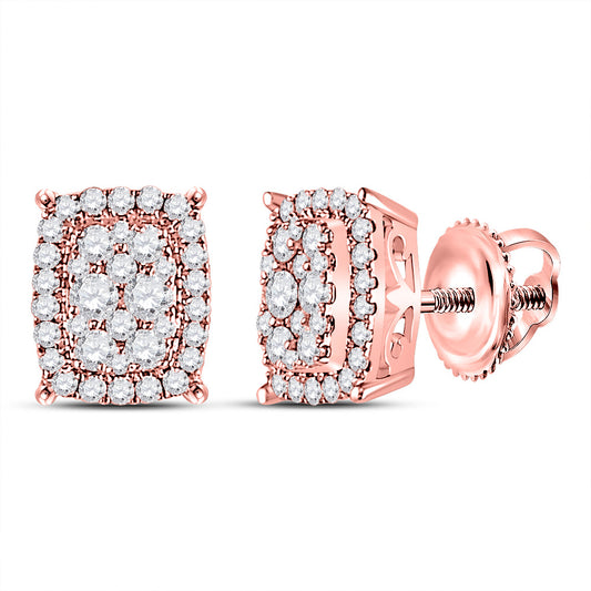 14K Rose Gold Womens Round Diamond Rectangular Cluster Earrings 1/2 Cttw