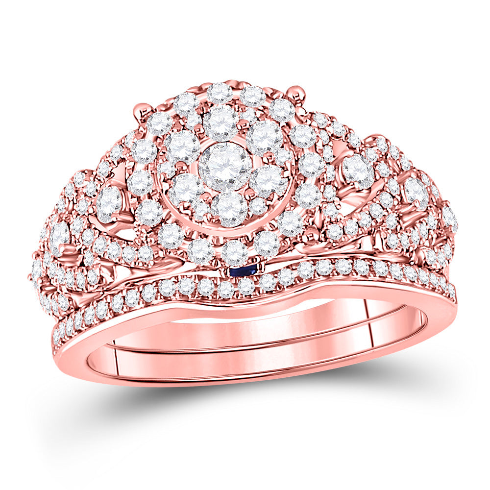 14K Rose Gold Round Diamond Bridal Wedding Ring Band Set 1 Cttw, Womens Size: 5-10