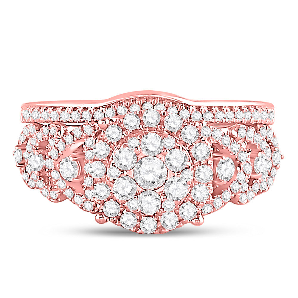 14K Rose Gold Round Diamond Bridal Wedding Ring Band Set 1 Cttw, Womens Size: 5-10