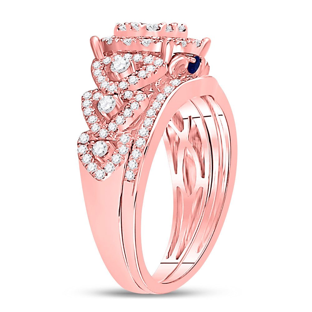 14K Rose Gold Round Diamond Bridal Wedding Ring Band Set 1 Cttw, Womens Size: 5-10