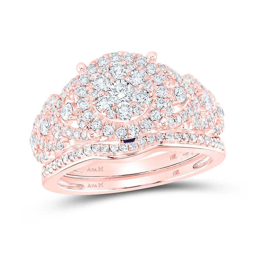 14K Rose Gold Round Diamond Bridal Wedding Ring Band Set 1 Cttw, Womens Size: 5-10