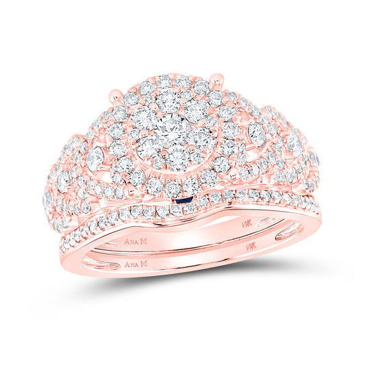 14K Rose Gold Round Diamond Bridal Wedding Ring Band Set 1 Cttw, Womens Size: 5-10