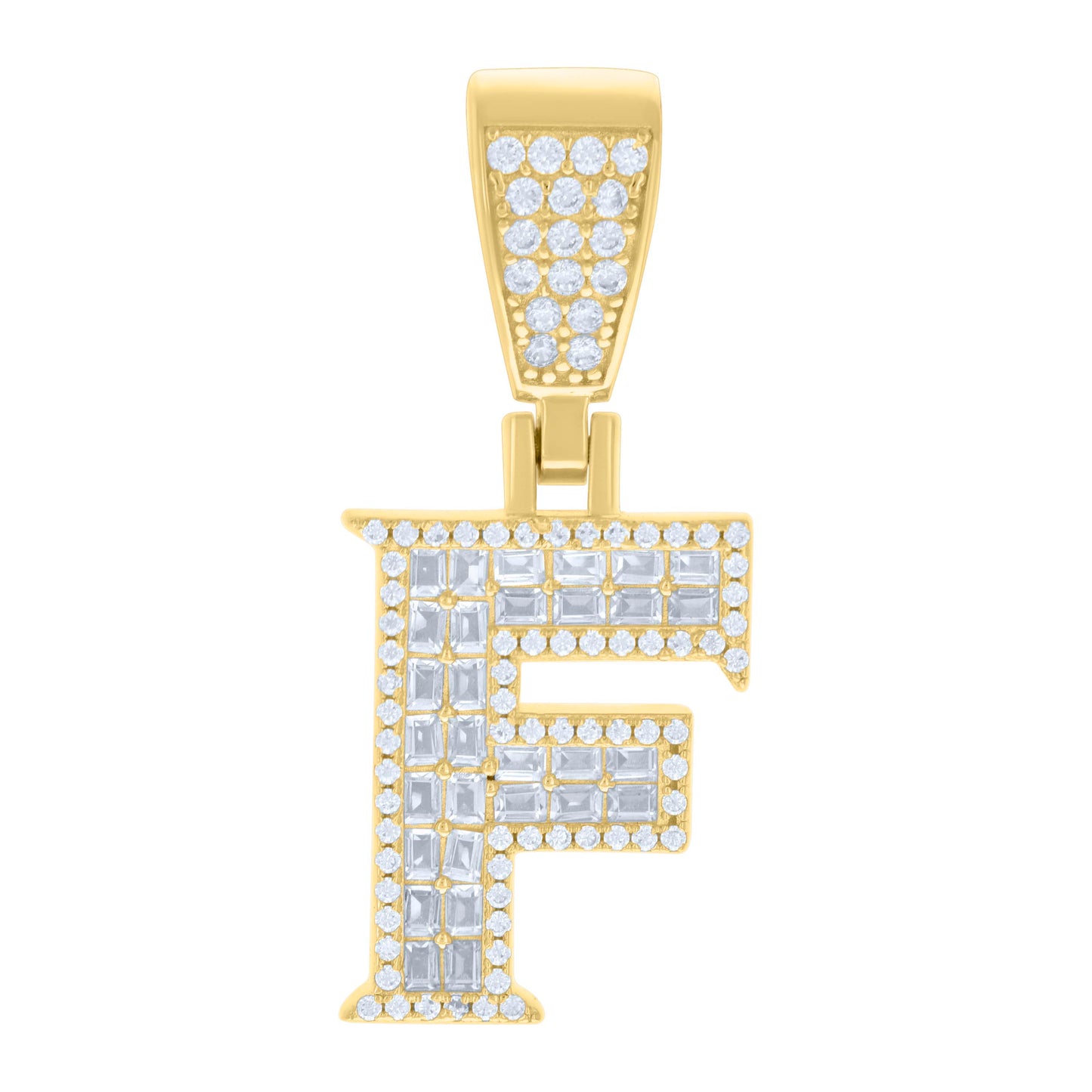 Sterling Silver Unisex Baguette Round Cubic-Zirconia Initial Alphabet Charm Pendant