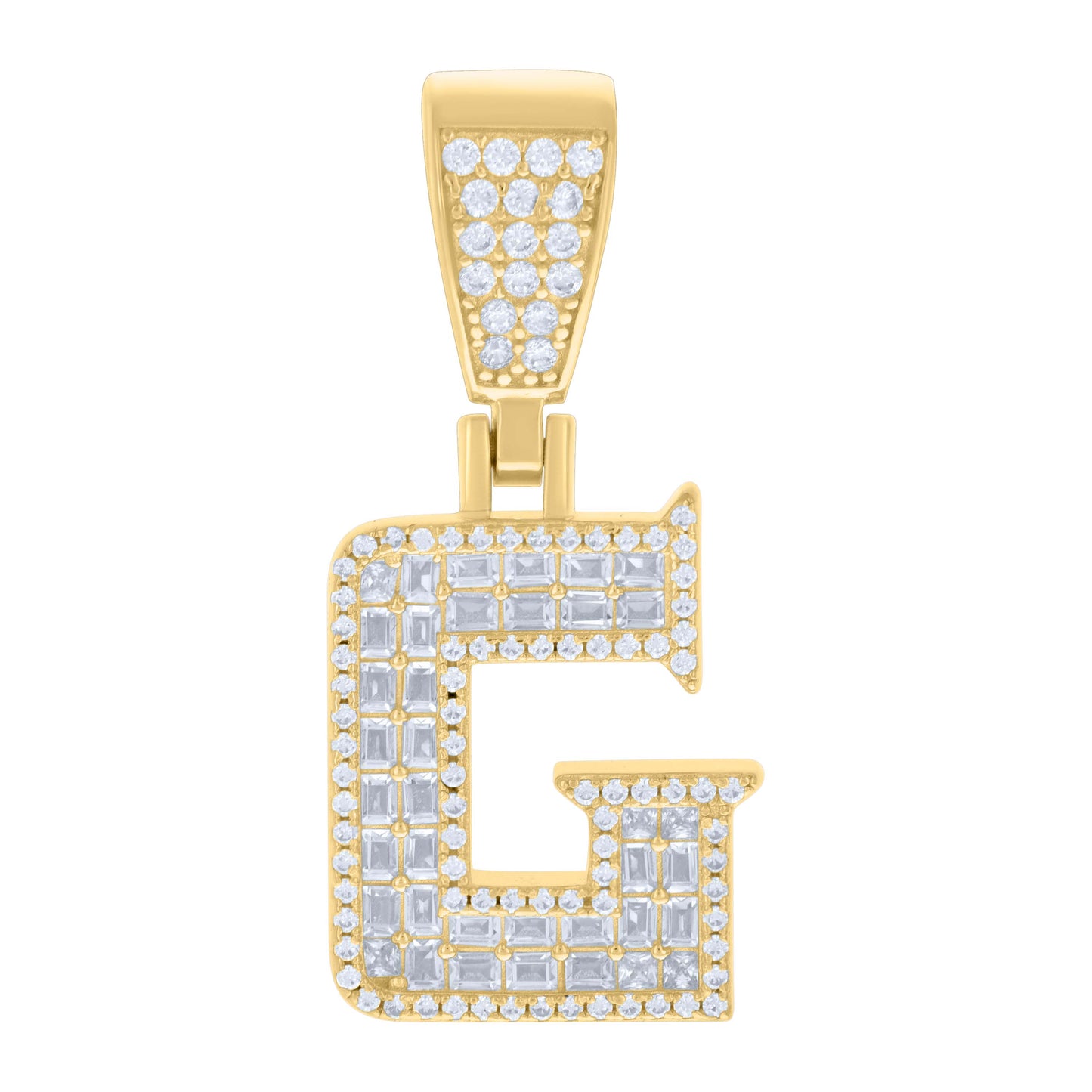 Sterling Silver Unisex Baguette Round Cubic-Zirconia Initial Alphabet Charm Pendant