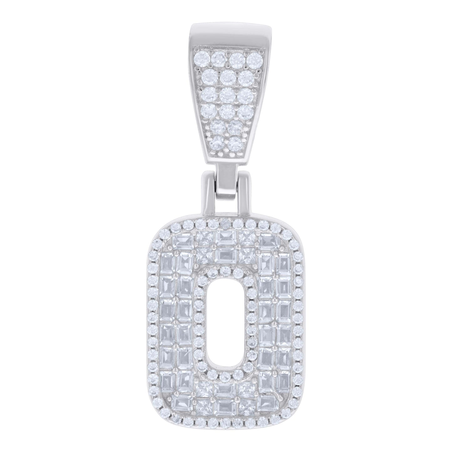 Sterling Silver Unisex Baguette Round Cubic-Zirconia Initial Alphabet Charm Pendant