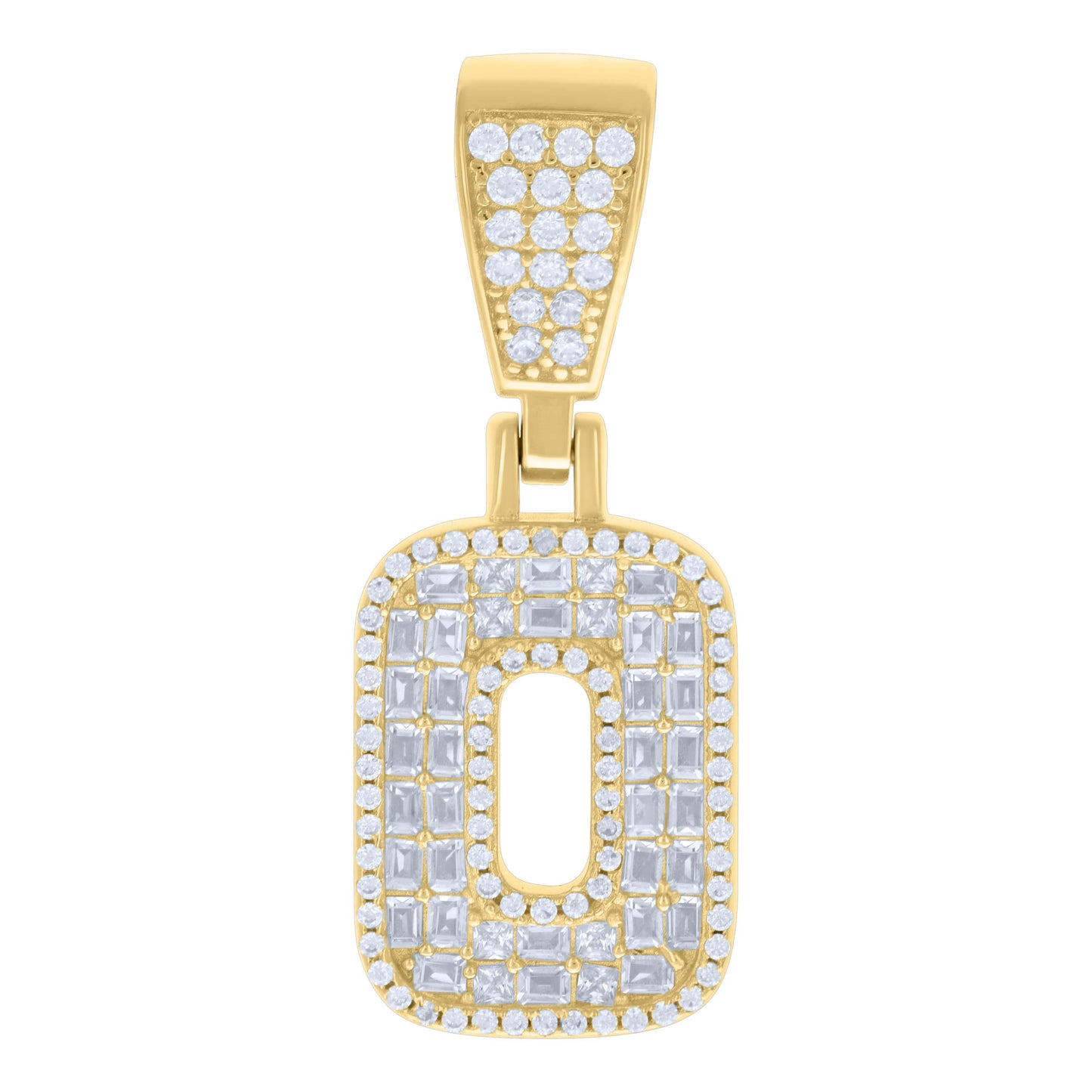 Sterling Silver Unisex Baguette Round Cubic-Zirconia Initial Alphabet Charm Pendant