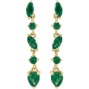 14K Yellow Gold Pear 4 X 3 Mm Natural Emerald Drop Earrings