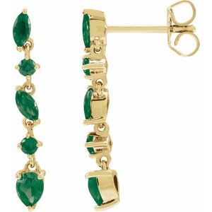 14K Yellow Gold Pear 4 X 3 Mm Natural Emerald Drop Earrings