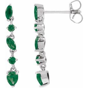 14K White Gold Pear 4 X 3 Mm Natural Emerald Drop Earrings