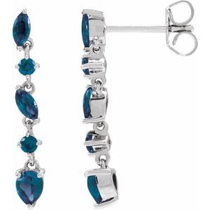 14K White Gold Pear 4 X 3 Mm Natural Blue Sapphire Drop Earrings