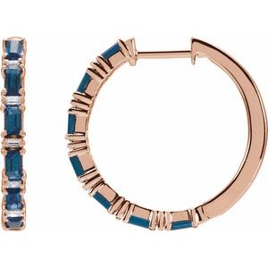 14K Rose Gold Natural Blue Sapphire & 1 1/4 CTW Natural Diamond Hoop Earrings