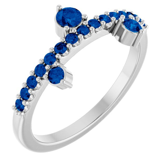 14K White Gold Round 3 Mm Polished Natural Blue Sapphire Ring, Size 7
