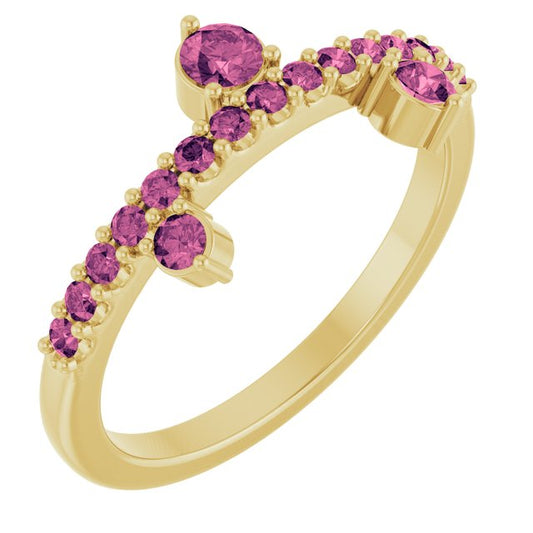 14K Yellow Gold Round 3 Mm Polished Natural Pink Tourmaline Ring, Size 7