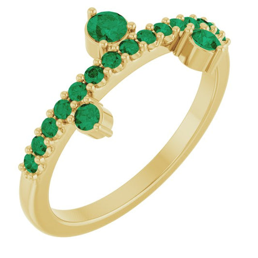 14K Yellow Gold Round 3 Mm Polished Natural Emerald Ring, Size 7