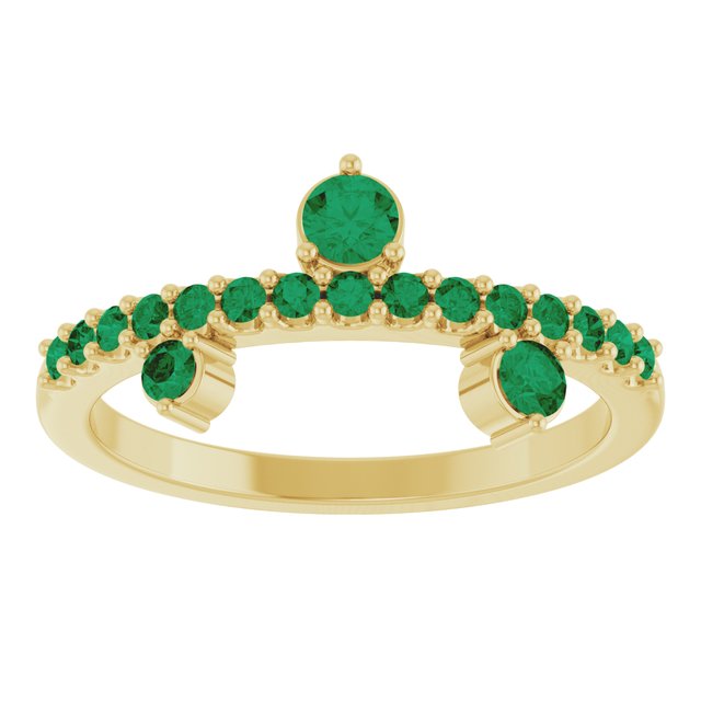 14K Yellow Gold Round 3 Mm Polished Natural Emerald Ring, Size 7