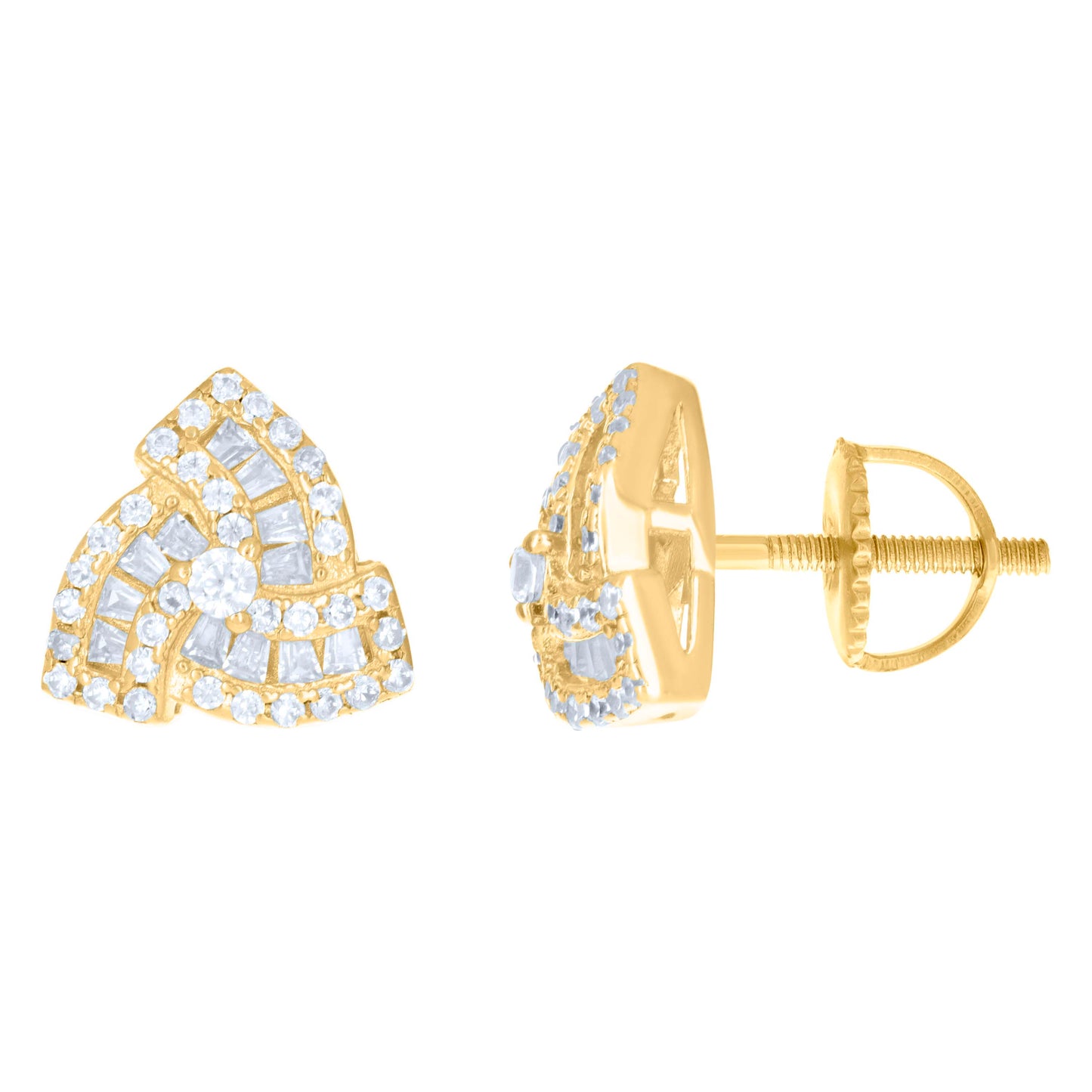 Sterling Silver Unisex Baguette Cubic-Zirconia Fashion Stud Earrings