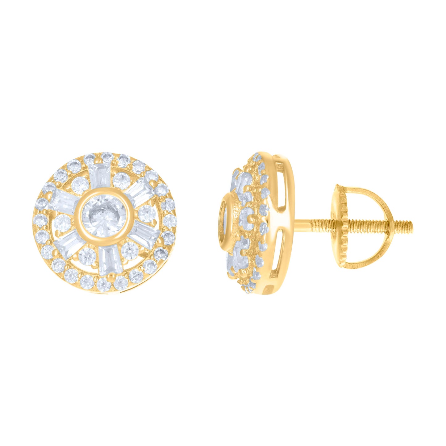 Sterling Silver Unisex Baguette Cubic-Zirconia Fashion Stud Earrings