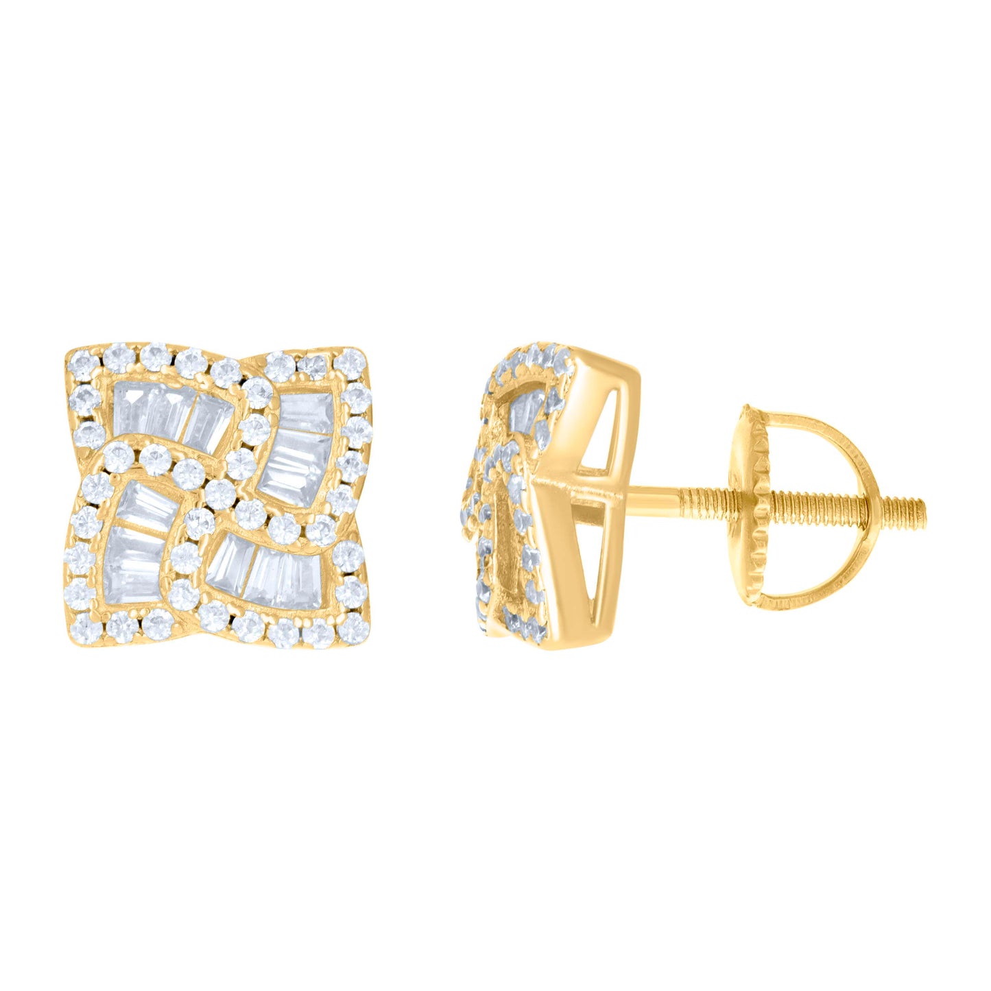Sterling Silver Unisex Baguette Cubic-Zirconia Fashion Stud Earrings