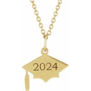 14K Yellow Gold 14.98 X 12.02 Mm 16-18 In Polished Graduation Cap Necklace