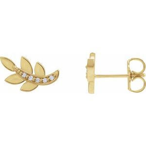 14K Yellow Gold Round 1.2 Mm .07 Ctw Natural Diamond Leaf Earrings