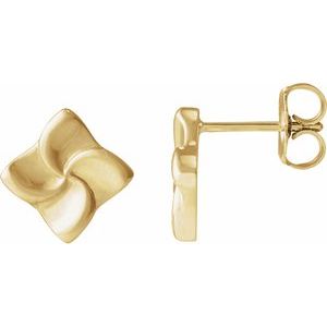 14K Yellow Gold 10 X 10 Mm Pair Friction Backs Included Polished Swirl Stud Earrings