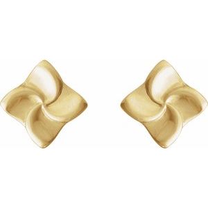 14K Yellow Gold 10 X 10 Mm Pair Friction Backs Included Polished Swirl Stud Earrings