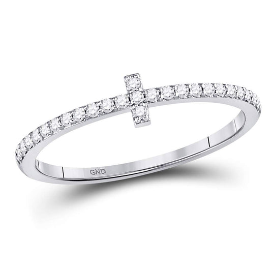 10K Yellow Or White Or Rose Gold Womens Round Diamond Cross Stackable Band Ring , Womens Size: 5-10