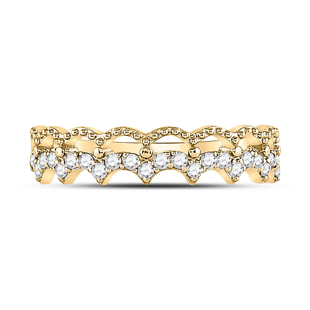 10K Yellow Gold Womens Round Diamond Scalloped Stackable Band Ring 1/4 Cttw, Womens Size: 5-10