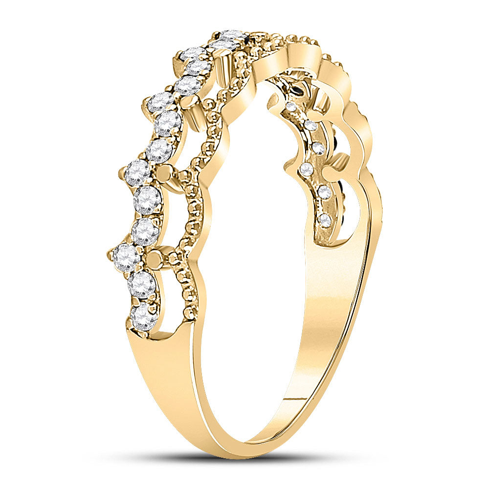 10K Yellow Gold Womens Round Diamond Scalloped Stackable Band Ring 1/4 Cttw, Womens Size: 5-10