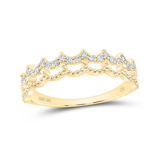 10K Yellow Gold Womens Round Diamond Scalloped Stackable Band Ring 1/4 Cttw, Womens Size: 5-10