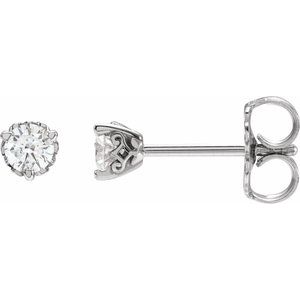 14K White Gold Round 3Mm Si1-Si2, Gh 1/5 Ctw Lab-Grown Diamond 3-Prong Vintage-Inspired Friction Back Earrings