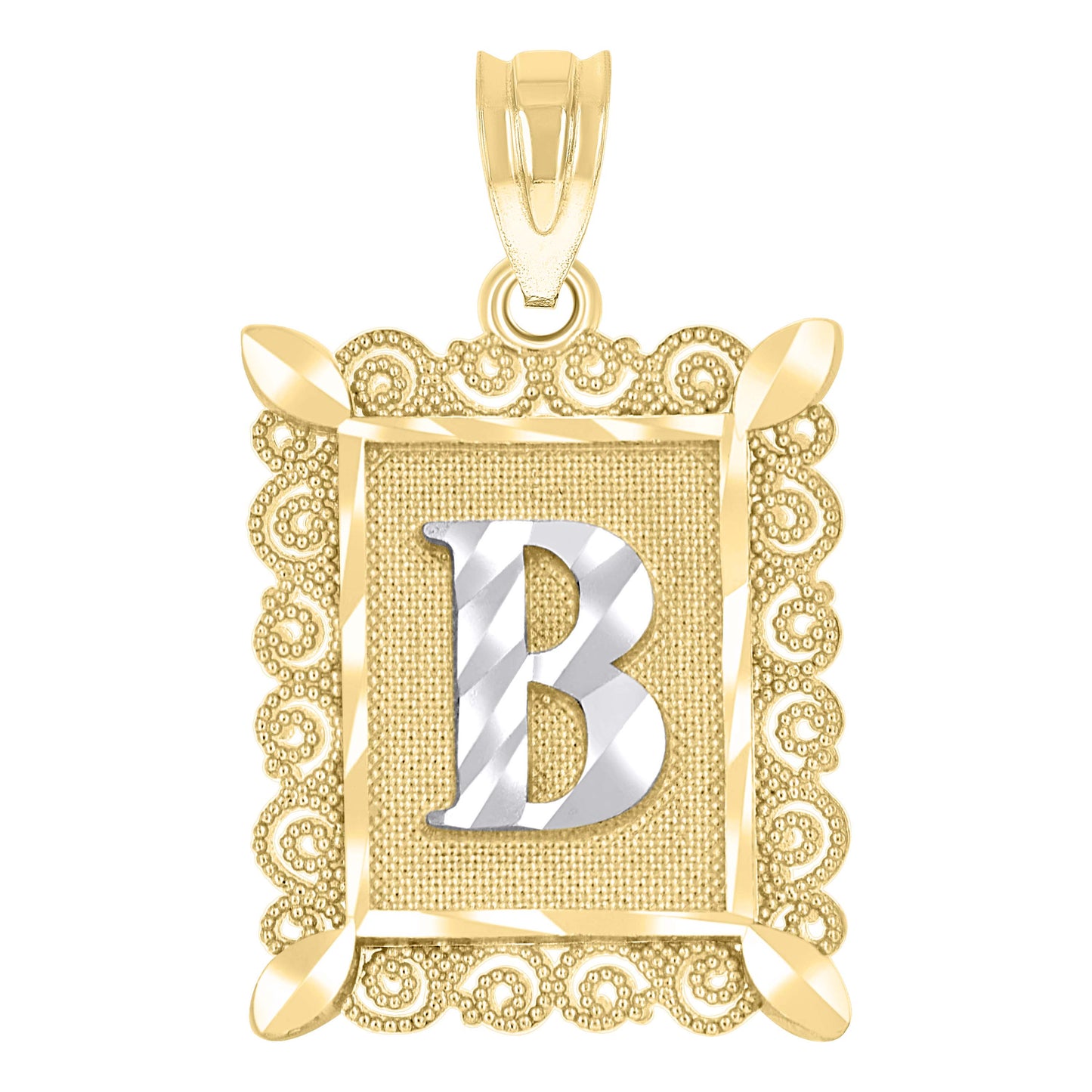 10K Two-Tone Gold Unisex Diamond-Cut Initial Charm Pendant